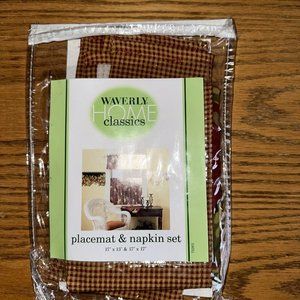 WAVERLY Home MISTRAL Red Fruit Grapes Pears Gingham Napkin Placemat Set NEW